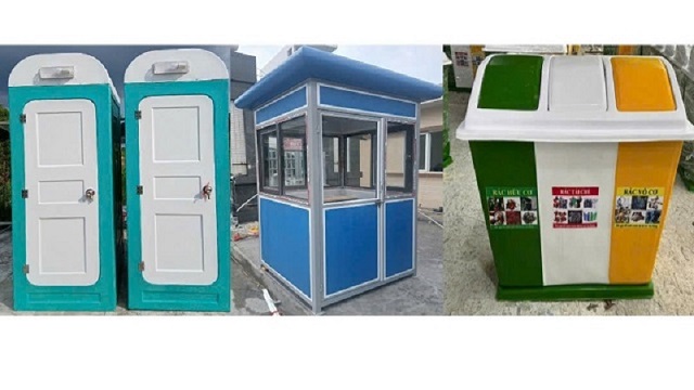 bốt bảo vệ, nhà vệ sinh di động, thùng rác